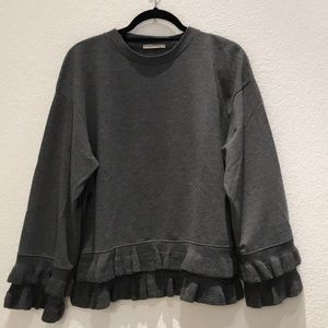 Zara Grey Sweatshirt with Ruffles Sz S
